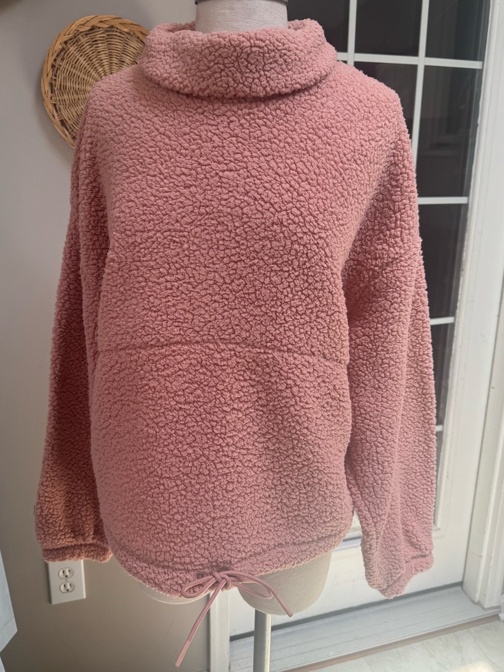 NWT Old Navy Pink Cozy Sherpa Funnel Cowl Neck Drawstring Pullover Small